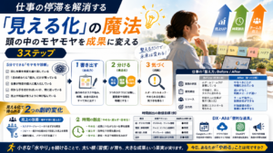 仕事の停滞を解消する「見える化」の魔法：頭の中のモヤモヤを成果に変える3ステップ