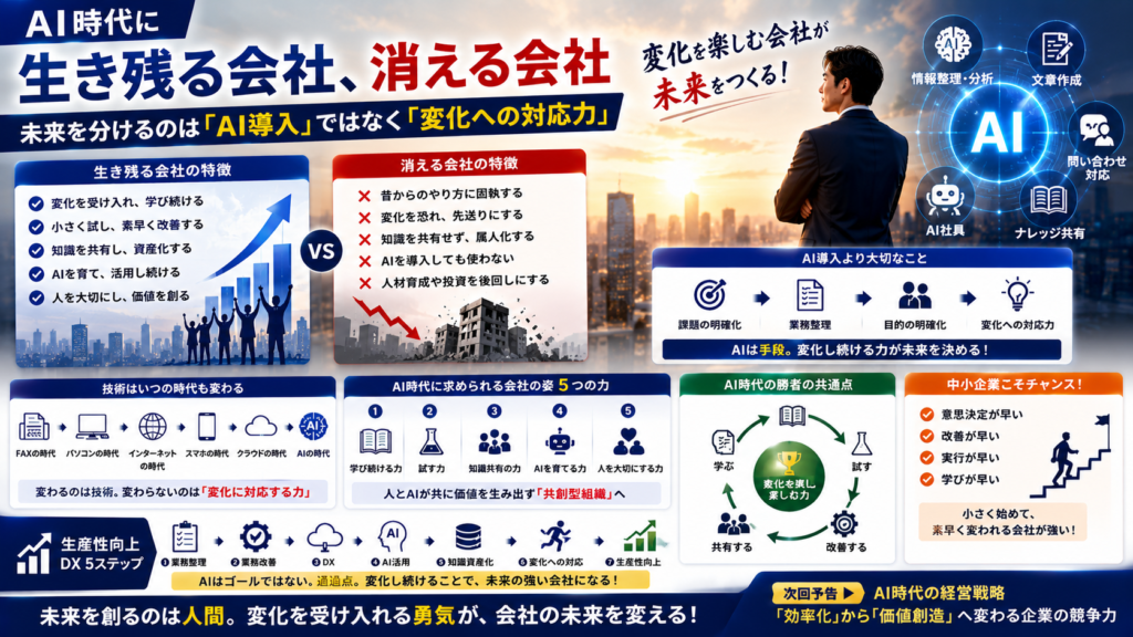 AI時代に生き残る会社、消える会社｜未来を分けるのは「AI導入」ではなく「変化への対応力」